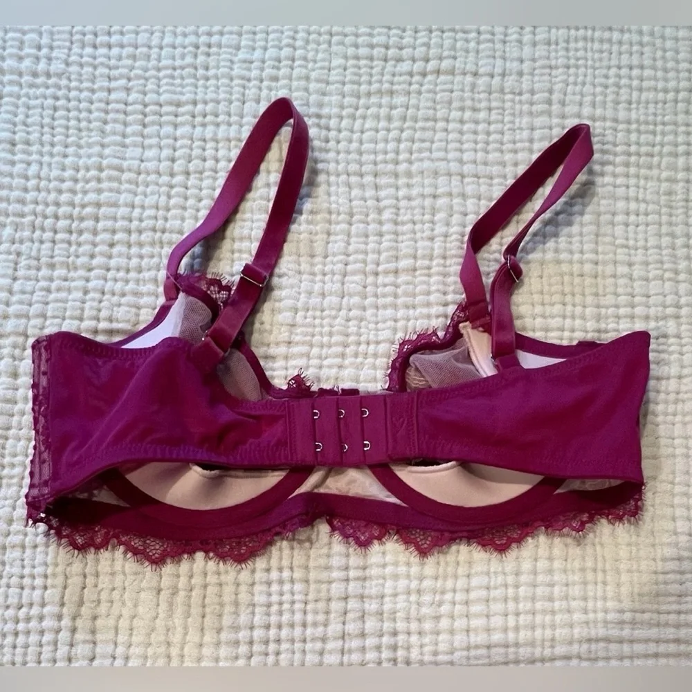 Victoria's Secret Dream Angels Push-Up W/O Padding Bra 34D Velvet Fuchsia Pink - Picture 4 of 14